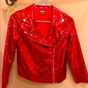 JoJo Closet Red Sparkly Sequin Biker Jacket 10/12